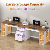 Farmhouse 96.5" Computer Desk with Drawers, 2 Person Home Office Desk, Gaming Double Desk with Storage Shelves