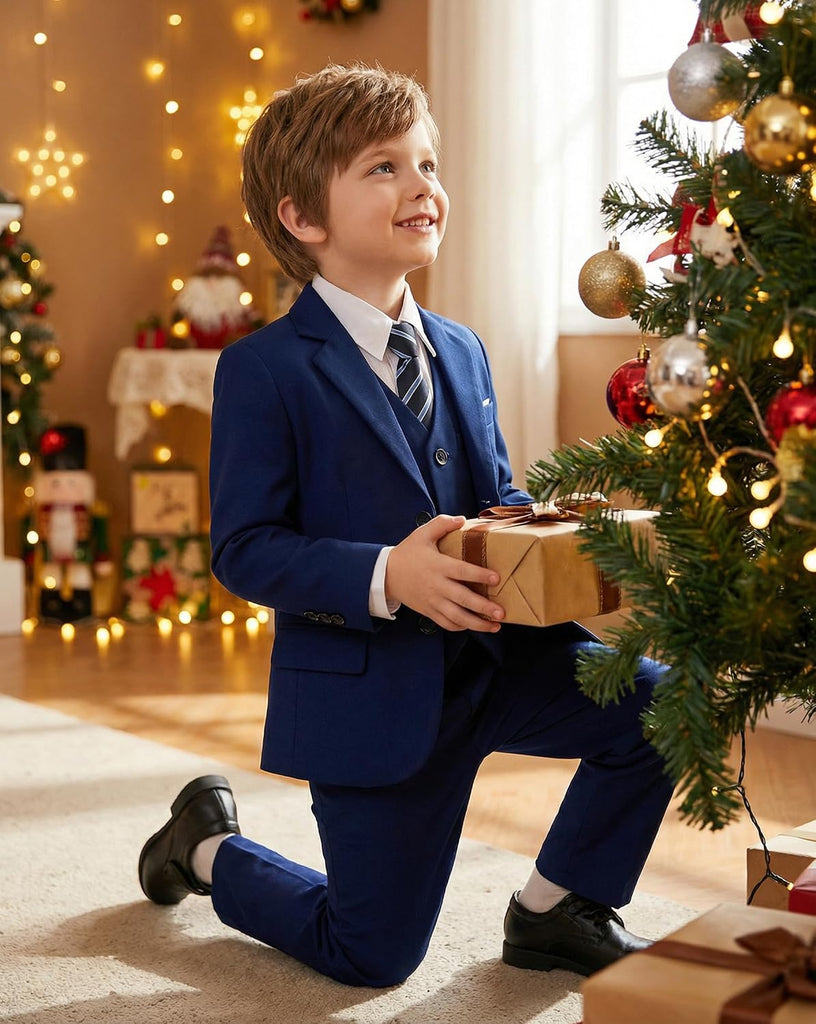 Boy's Suits for Kid Formal 5pcs Slim Fit Wedding Tuxedo Casual Suit Set