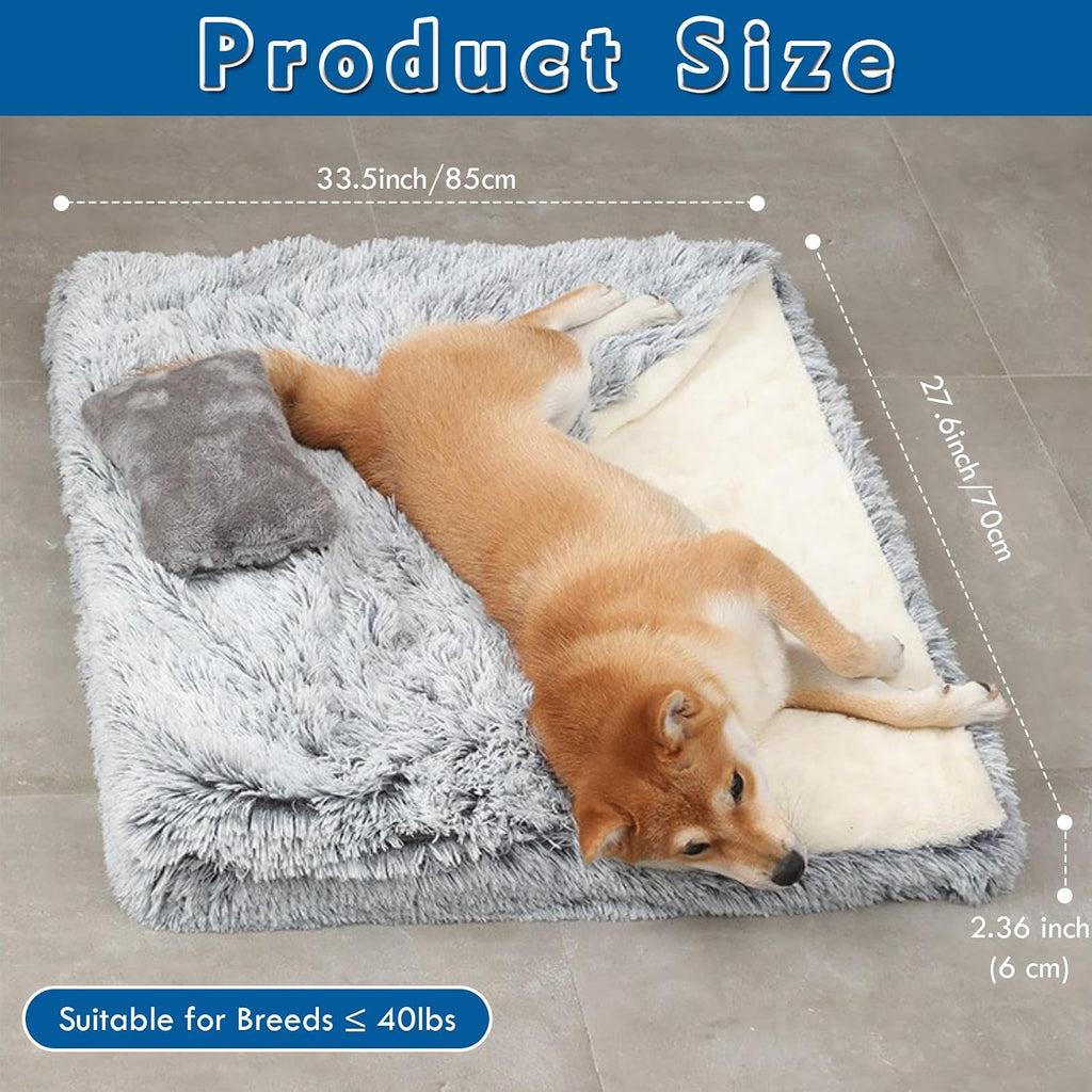Dog Bed with Cover Cave, Orthopedic Dog Bed with Blanket, 33.5 * Rectangle Pet Crate Cozy Cuddler Mat