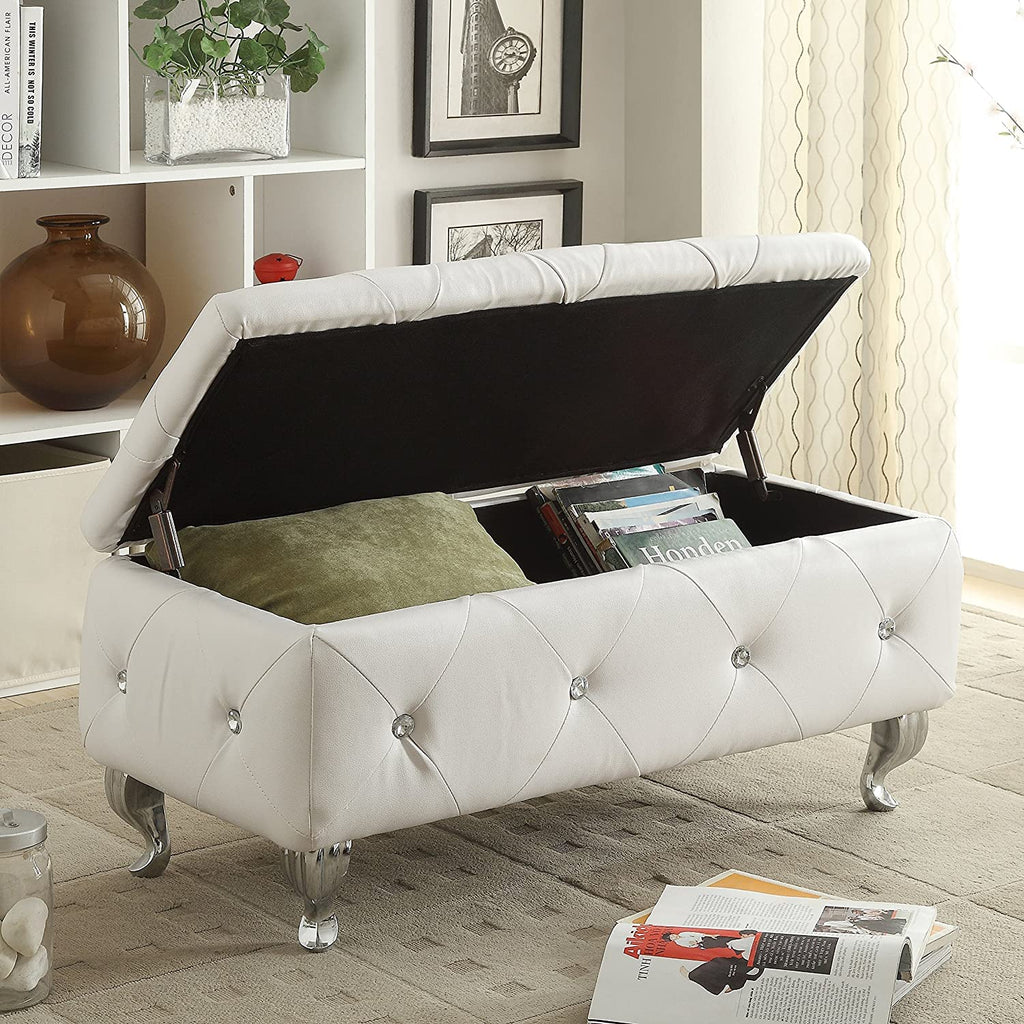 Glam 38 Inches Storage Ottoman Bench, and Bedroom, Upholstered Tufted Faux Leather Ottoman with Storage, Foot Rest