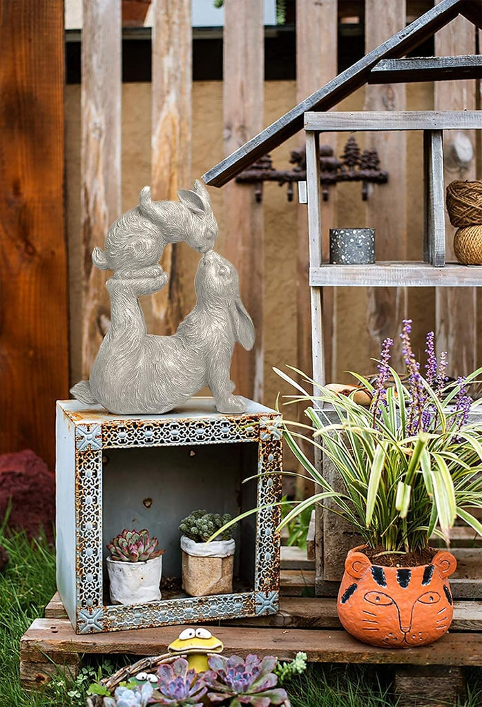 Garden Statues Kissing Bunny Sulpture - Garden Décor Rabbit Collectible Figurines Yard Decorations Outdoor 11.8" L x