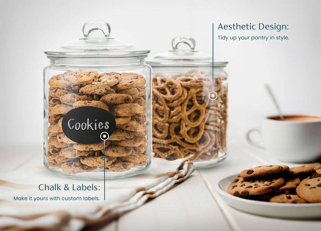 Glass Kitchen Jars, Food & Cookie Storage Containers for Pantry, Bathroom Apothecary Canisters, Airtight Lids