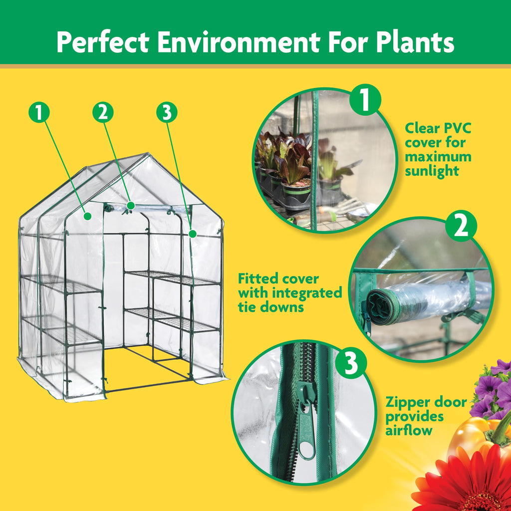 Walk-in Greenhouse, Removable Shelves, Clear, 4'8" Square