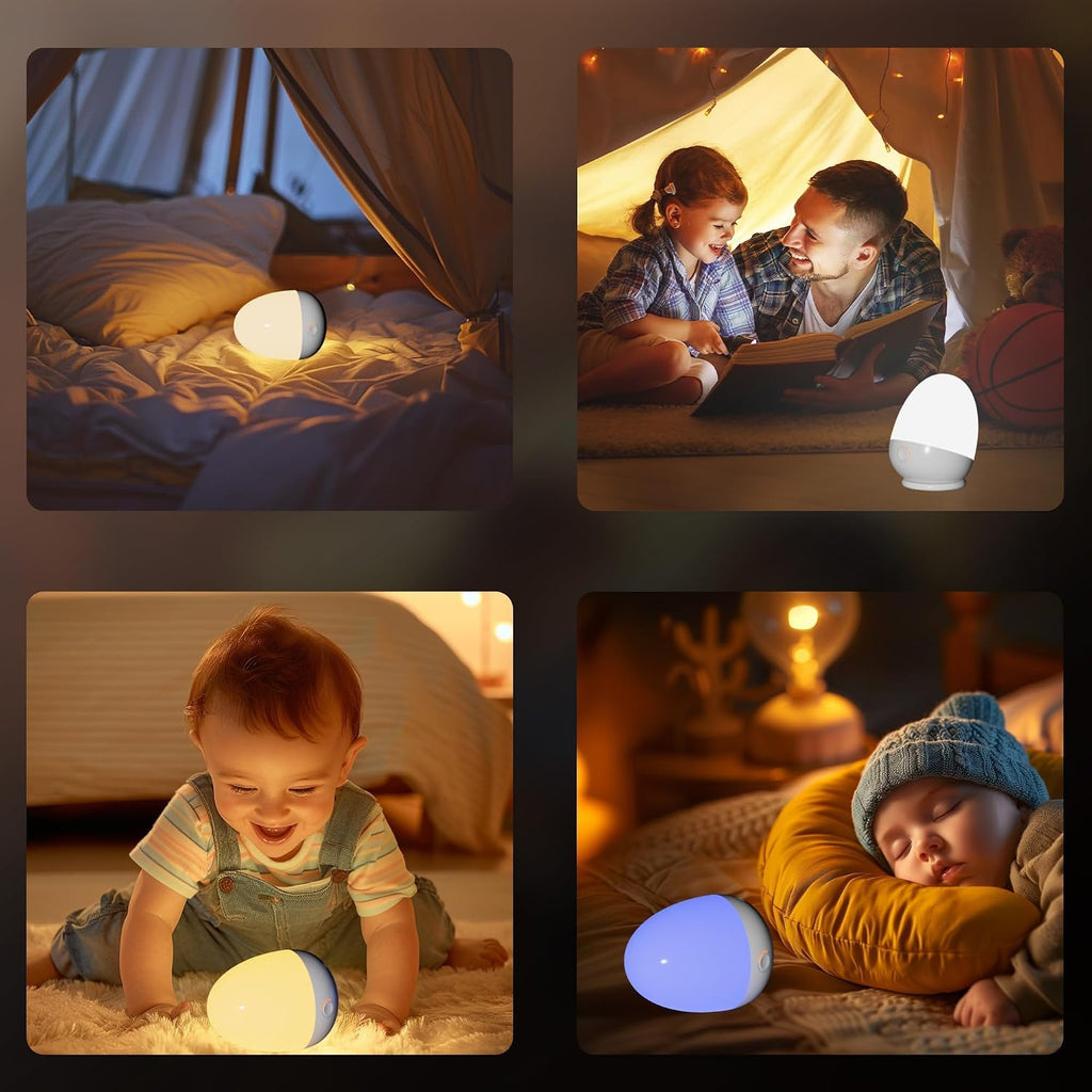 Touch Egg Night Light for Baby Nursery, Rechargeable Portable Kids Nightlight Lamp with 1-6H Feeding Timer, 3 Color