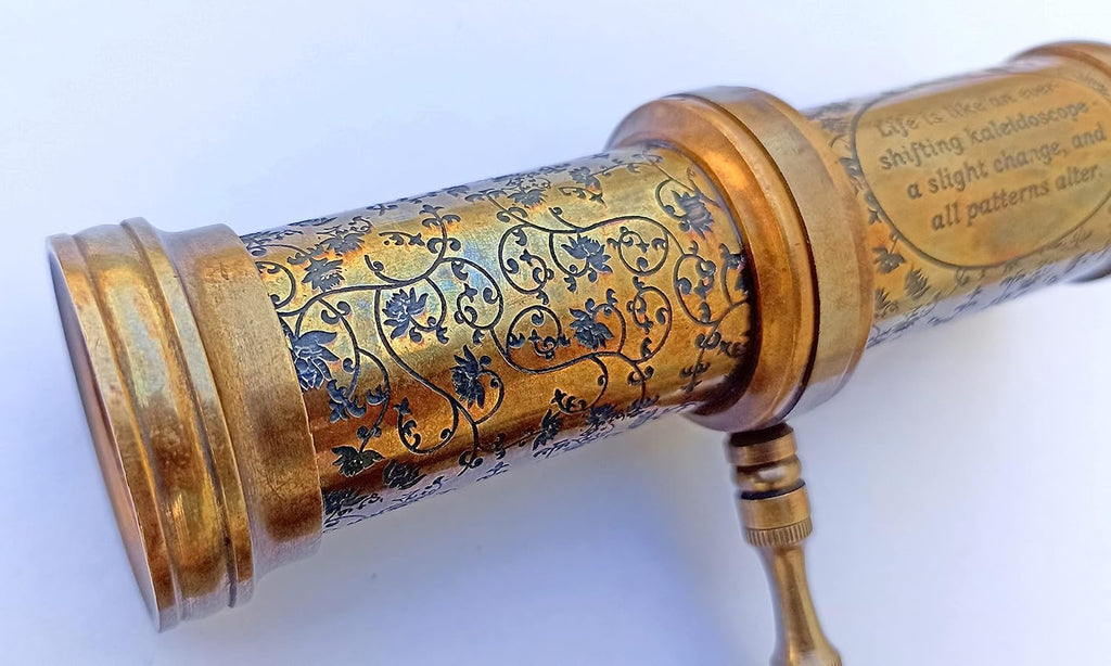 Antique Hand Carved Brass Twist Kaleidoscope for Adult and Kids || Vintage Look Kaleidoscope - Antique Finish