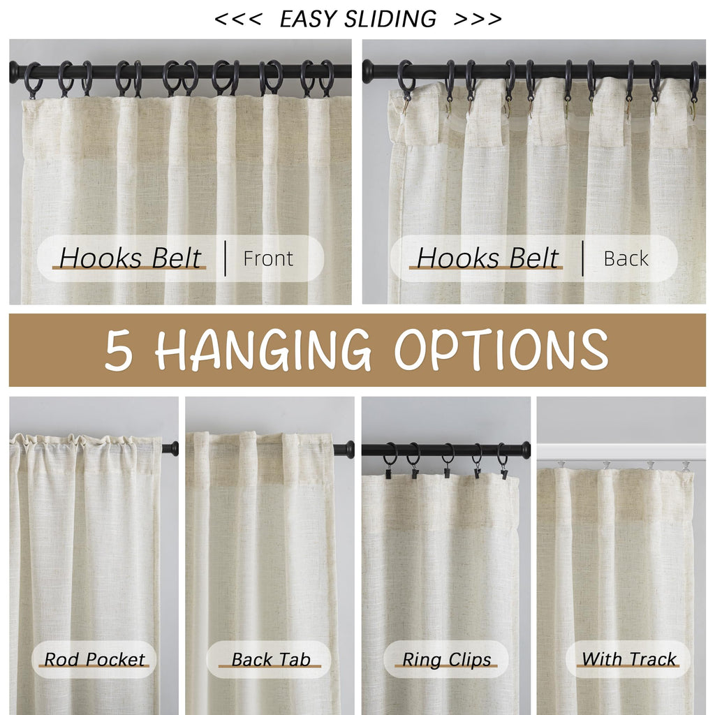Natural Linen 144 Inch Length Curtains for Tall Floor Ceiling Villa Living Room -Cream Ivory Bak Tab Hooks Pleated