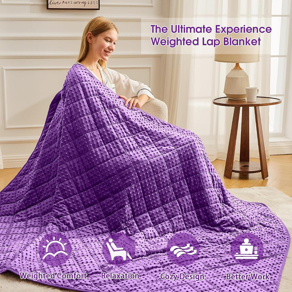 Purple Weighted Blanket for Adults 15lbs, 48"x72", Twin Full Size Cooling Minky Heavy Throw Blanket for 140-160lbs