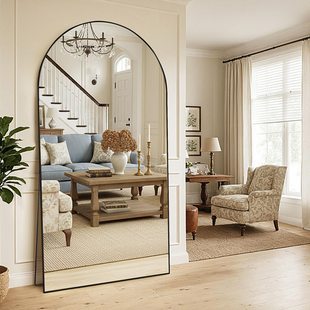 Large Arched Full Length Mirror, 83"x44" Oversized Full Body Mirror with Stand, Floor Mirror Long Free Standing