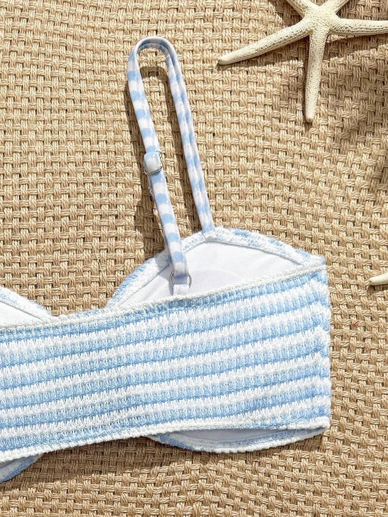 Girls' Two Piece Swimsuit Cute Striped Bikini Sets Spaghetti Straps High Waisted Bathing Suit