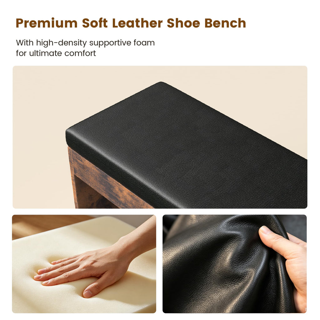 Shoe Rack Shoe Bench with Cushion Solid Wood Shoe Benches with 2 Shelves Shoe Organizer Bedroom Living Room Vintage