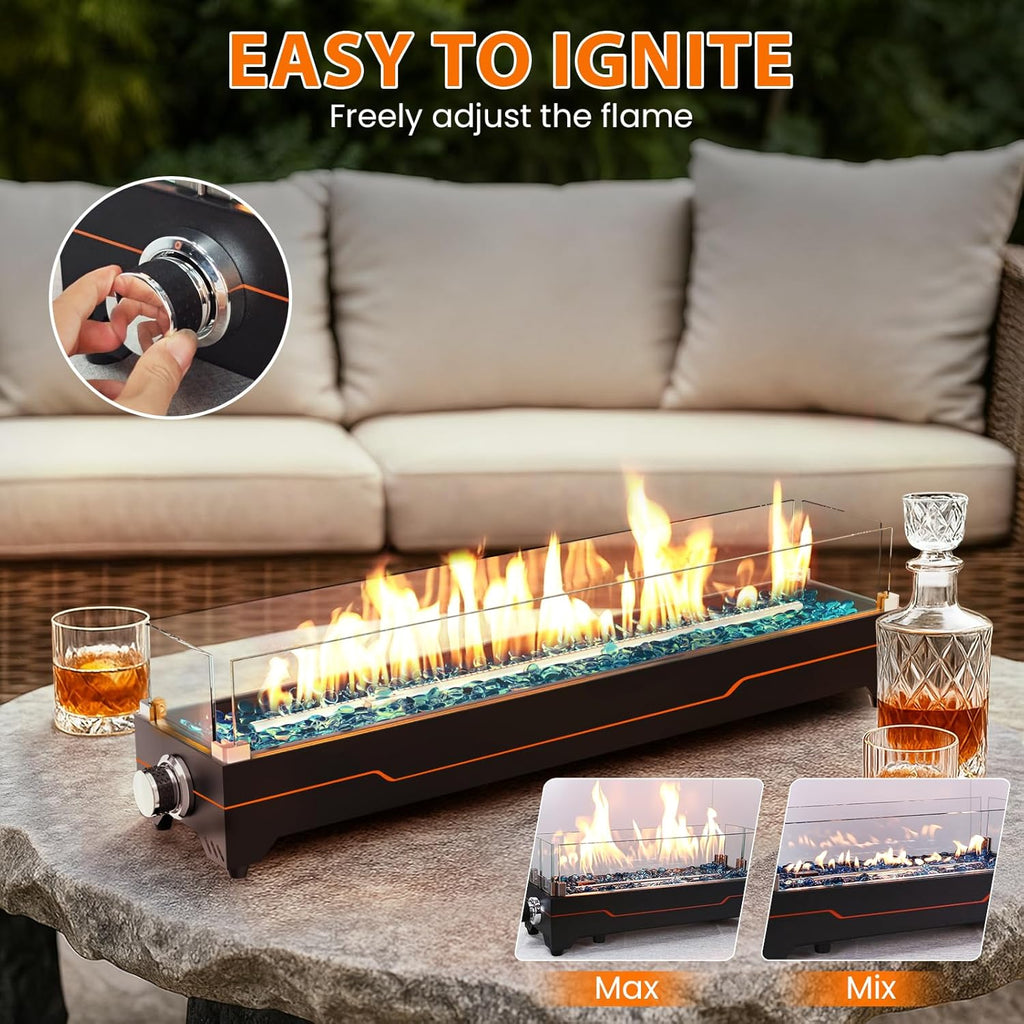 Tabletop Fire Pit,28 Inch Propane Fire Pit Table,45000 BTU Table Top Firepit with Glass Wind Guard,Stainless Steel