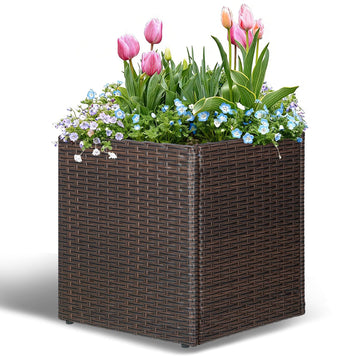 Brown Square Planter Box Rattan for Outdoors 17x17x18inch