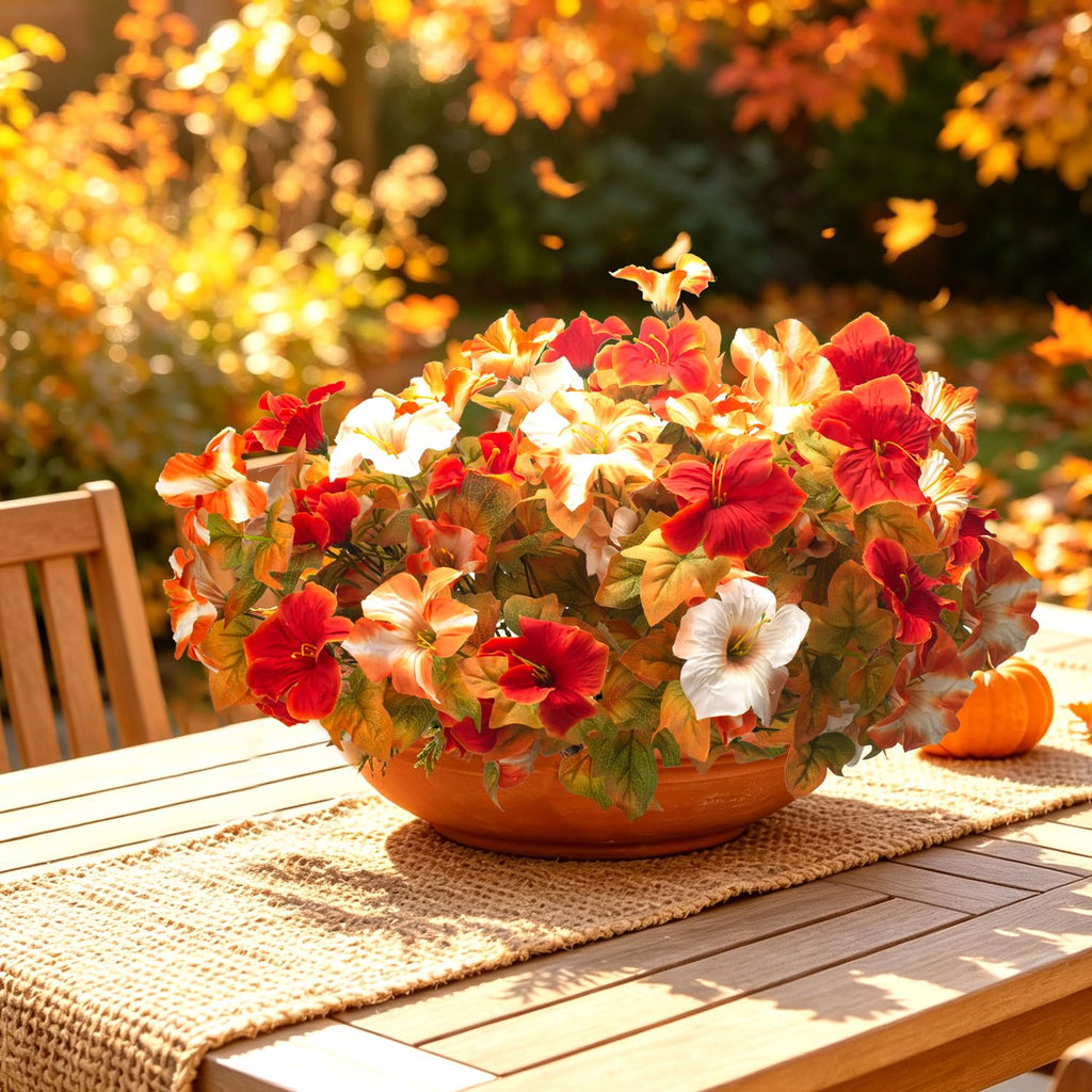 Fall Flowers, 4Pcs UV Resistant Artificial Outdoor Petunias for Decor