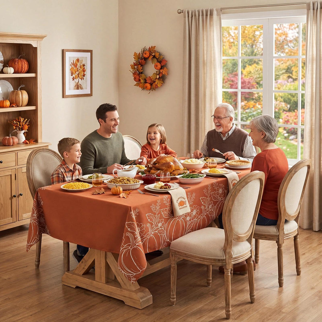 Fall Faux Linen Tablecloth 60x84 inch Rectangular, Water Resistant