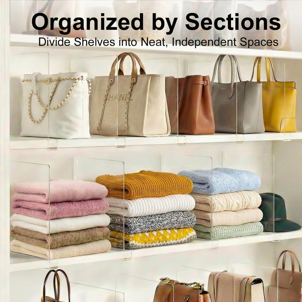 Purse Organizer for Closet Shelf Dividers: 11-inch Tall (Higher Version) Adjustable Clear Acrylic Bag Storage