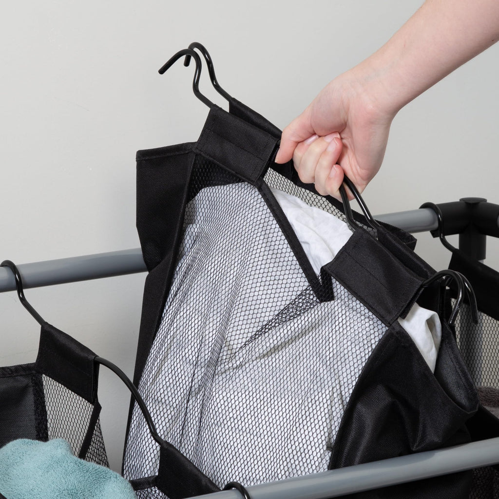 Triple Laundry Sorter with Mesh 3 Bags, Steel/Black, 30.75" x 15" x 32.75"