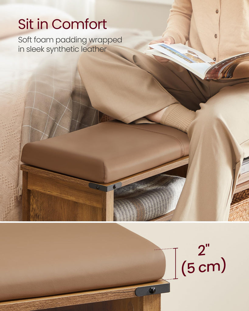 Shoe Storage Bench with Removable Cushion, Adjustable Shelves