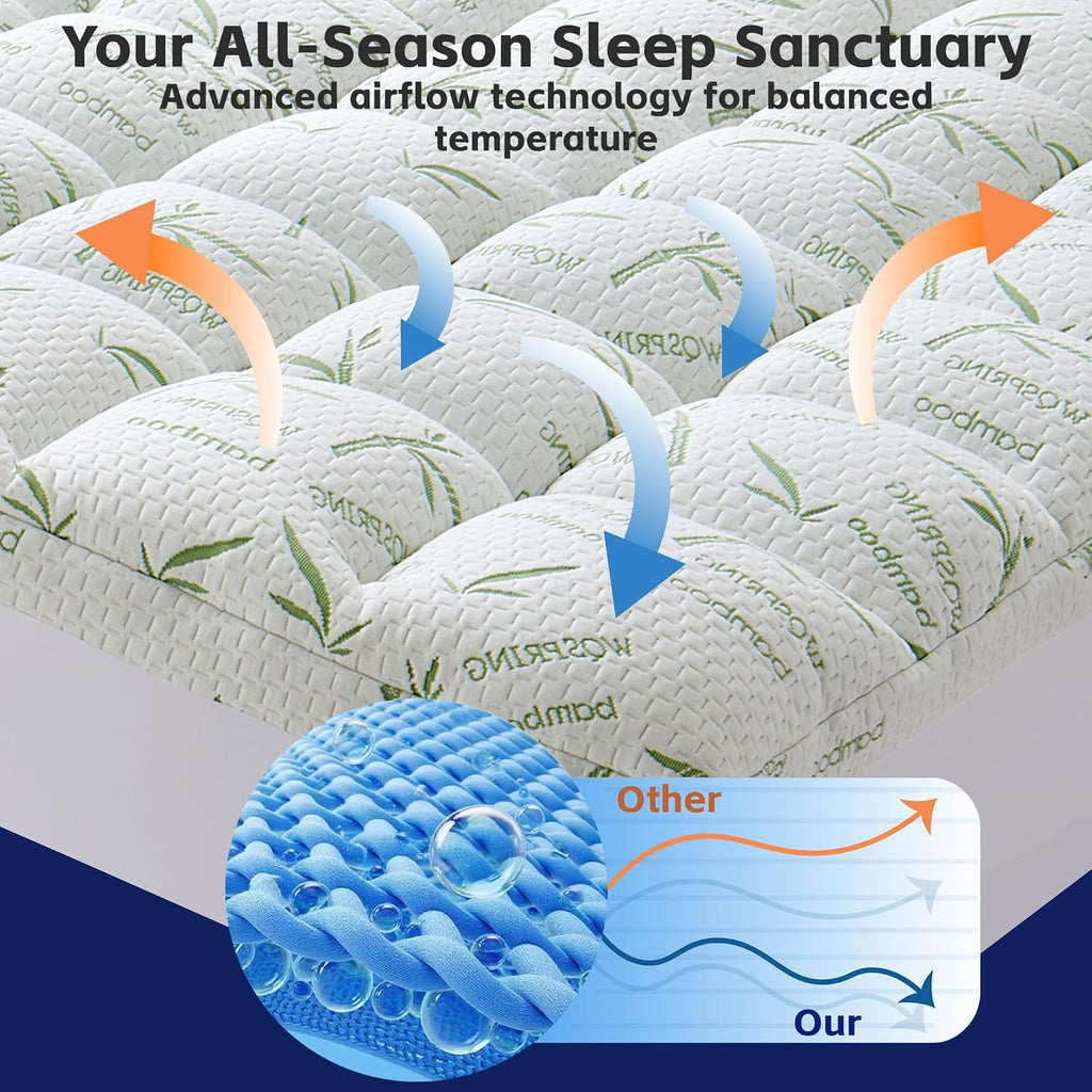 4 Inch Mattress Topper Full Size Memory Foam Bamboo Pillow Top Back Pain | Breathable Hypoallergenic OEKO-TEX