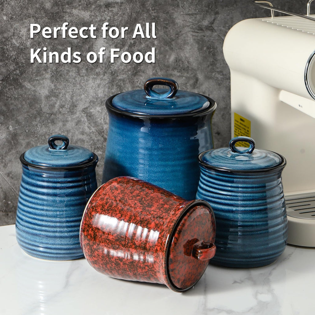 Ceramic Food Storage Jar with Airtight Lid, 80 FL OZ Large Blue Coffee Container & Candy Canister for Countertop