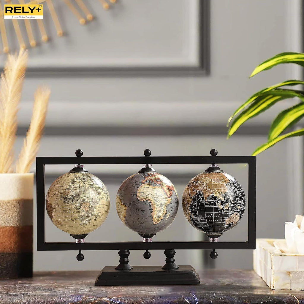 4'' Earth Globe for Desk Elegant Office Decor World Globe Sturdy Metal Stand (NOT PLASTIC!) - Rotating - Set of 3