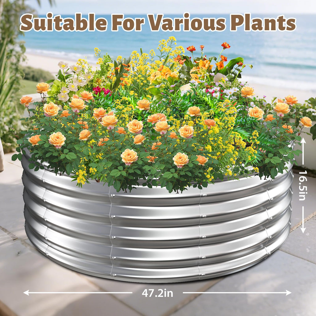 48" Round Galvanized Steel Fire Ring Pit/Raised Garden Bed Kit