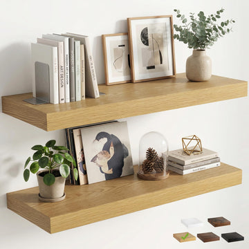 12 inch Deep Floating Shelves for Wall, 36" Wide, Oak, 2-Pack