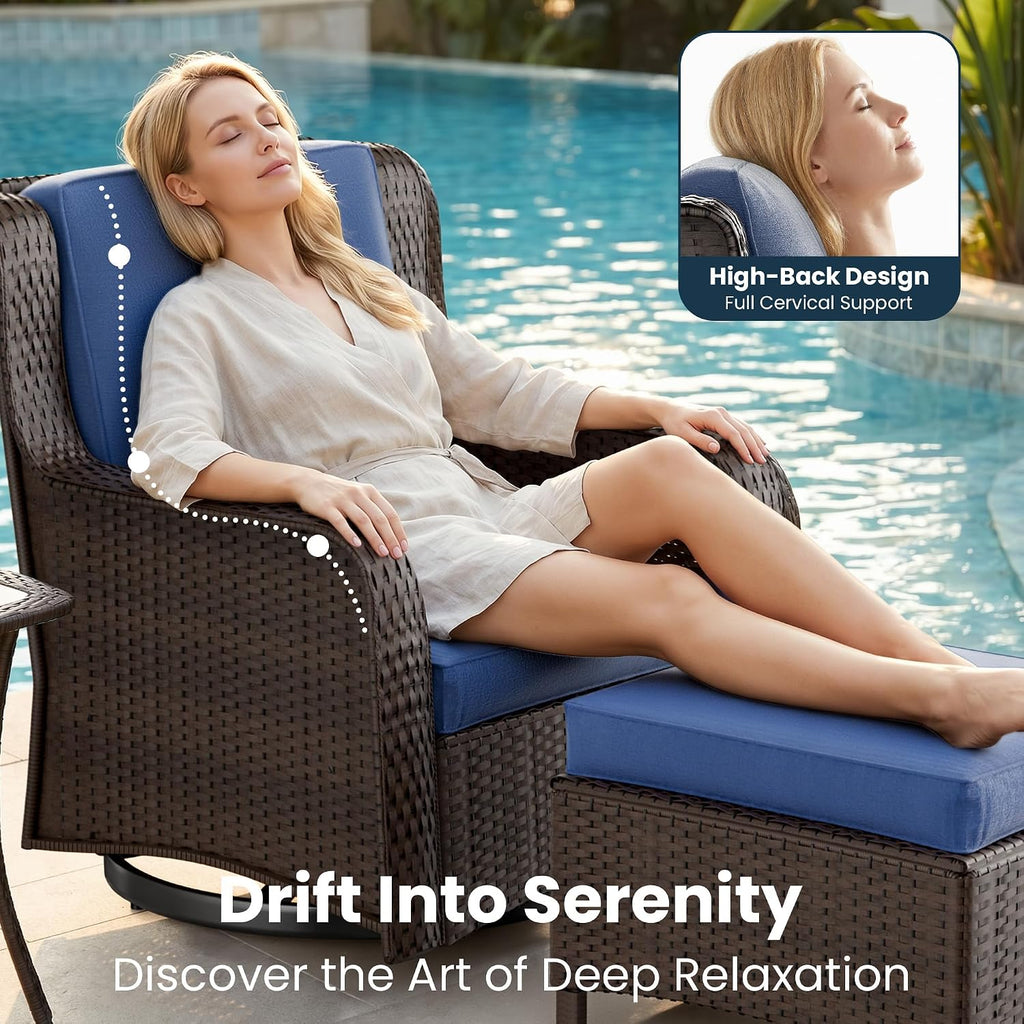 Balcony Furniture Piece Patio Conversation Set, PE Wicker Rattan Outdoor Swivel Rocking Chairs with Soft Cushions for