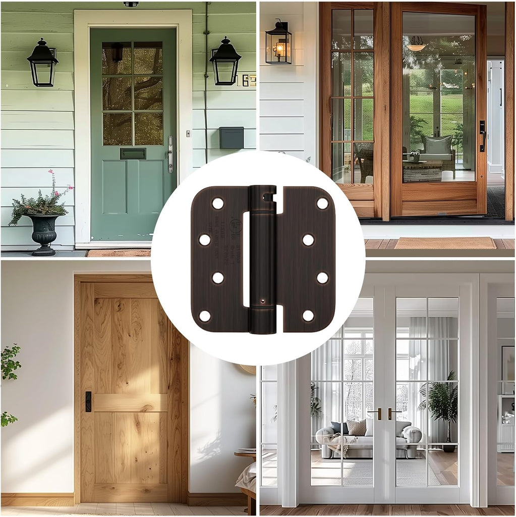 Self Closing Door Hinges 3 Pack Oil Rubbed Bronze Spring Loaded Hinges 4 Inch with 5/8" Radius Corner Adjustable