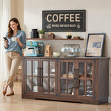 Farmhouse 63" Buffet Sideboard Cabinet with Glass Door, Large Storage Cabinet with Adjustable Shelf