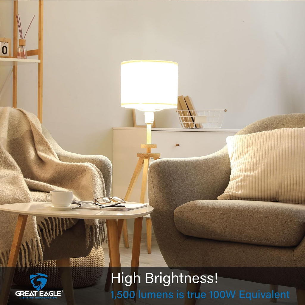 A19 LED Light Bulbs - 100W Equivalent (15W), Daylight 5000K, 1500 Lumens, Non-Dimmable, UL-Listed, Energy-Saving 4-Pack
