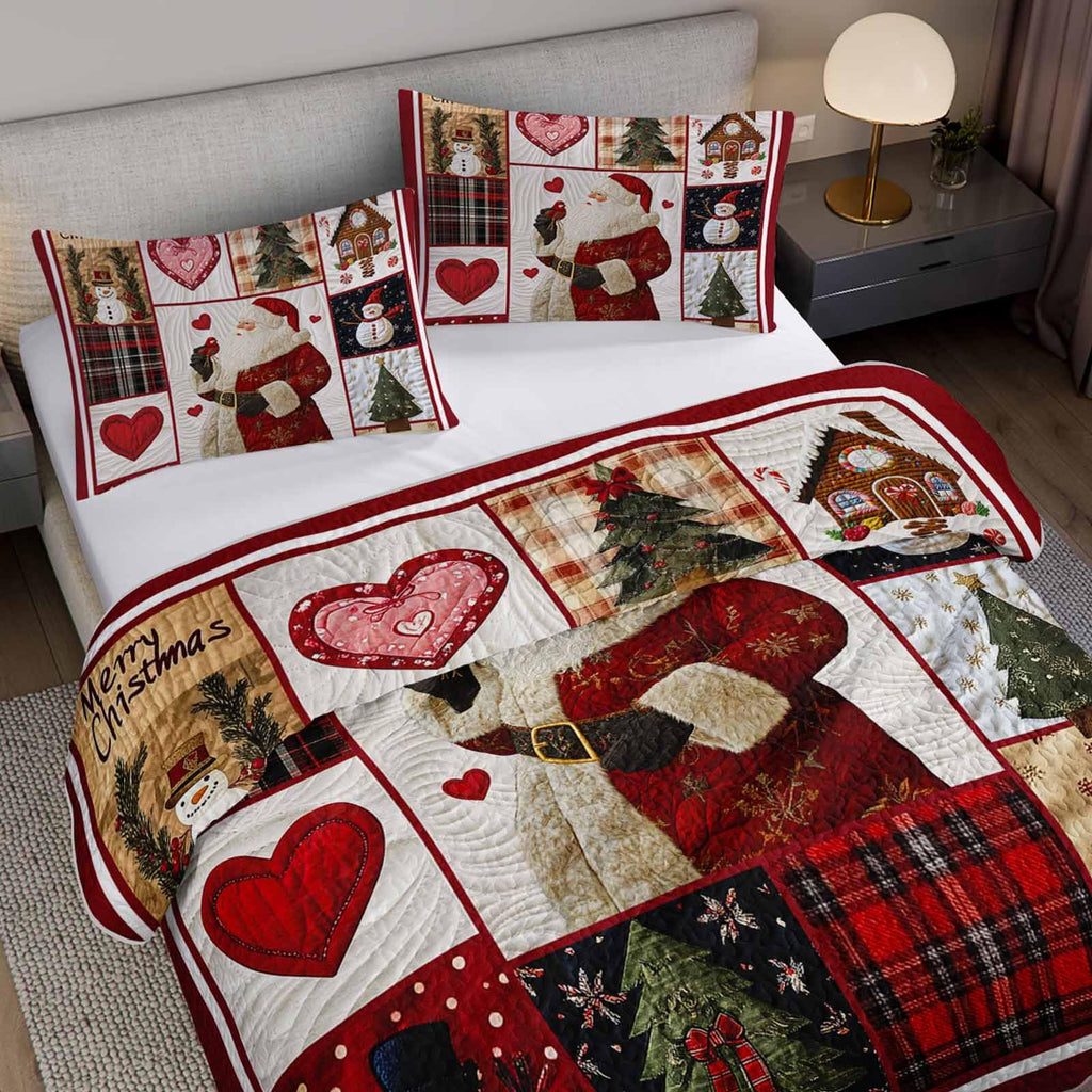Cute Santa Claus Patchwork Quilt Set Full, Christmas Coverlet Sets.