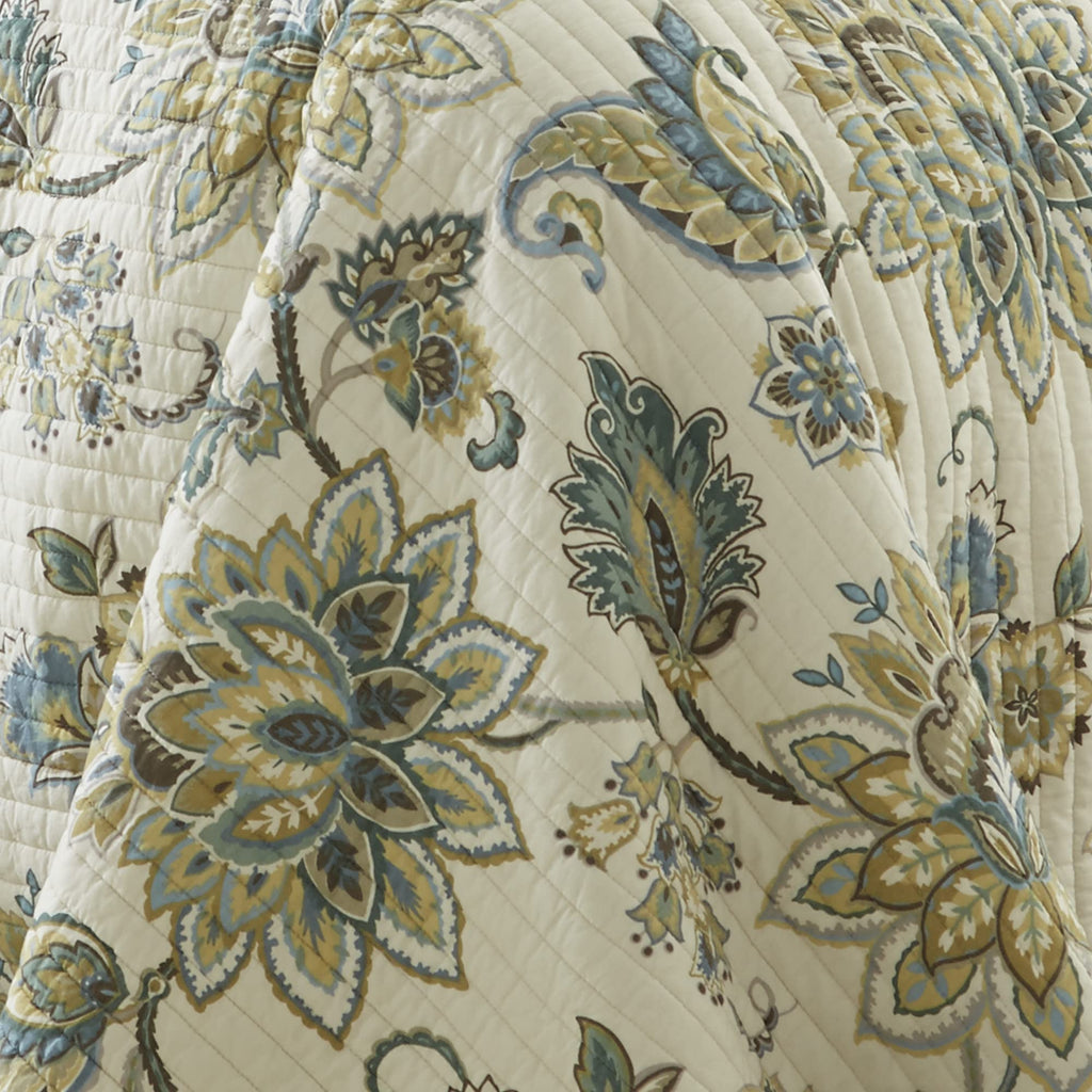 Grey Palladium Quilt Set - Quilt 106x92in. + Two Pillow Shams 36x20in. - Paisley - Green, Yellow