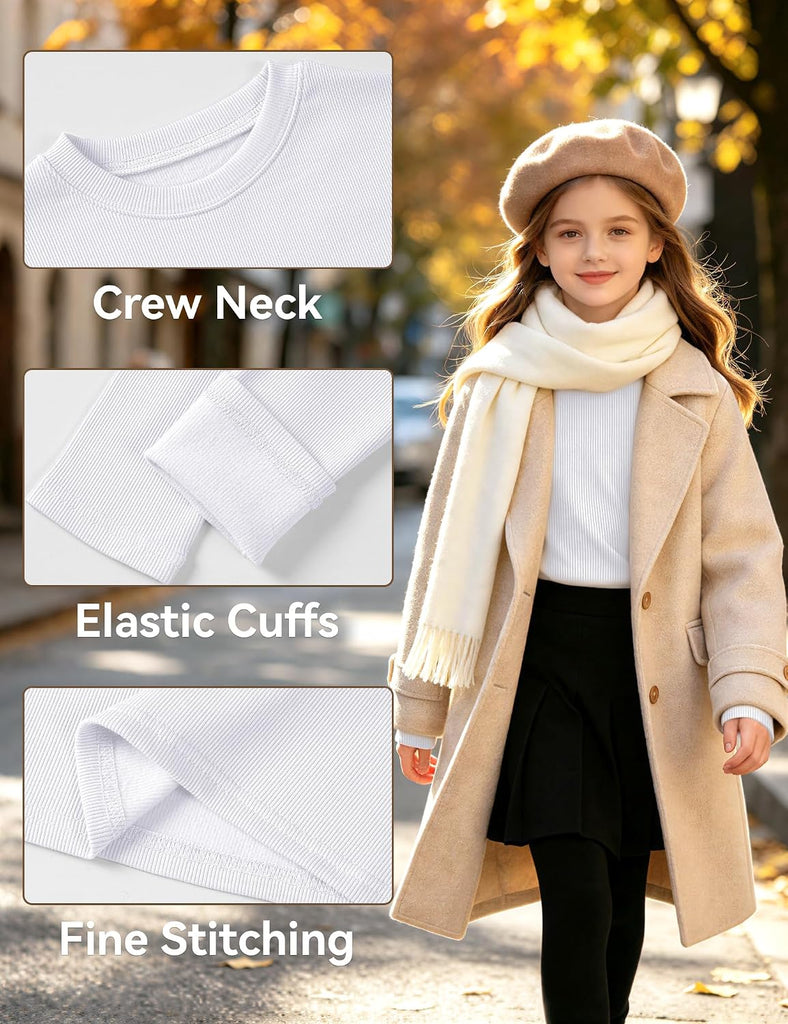 Girls Long Sleeve Shirts Slim Fit Ribbed Knit Shirts for Girls Tops
