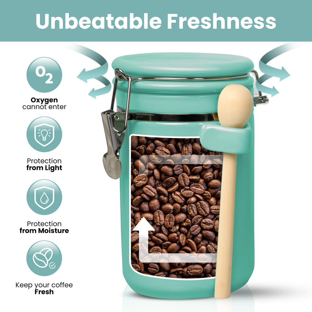 4-Piece Ceramic Kitchen Canisters Set, Airtight Containers with Wooden Spoons Reusable Chalk Labels and Marker for