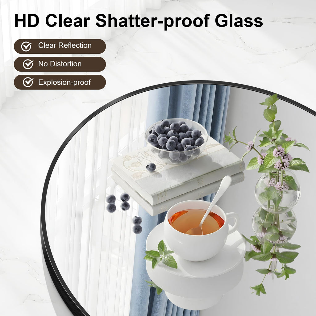 Arched Wall Mirror, 36"x30" inch Black Arched Mirror Bathroom, Vanity Mirror for Over Sink Metal Frame, Tempered Glass
