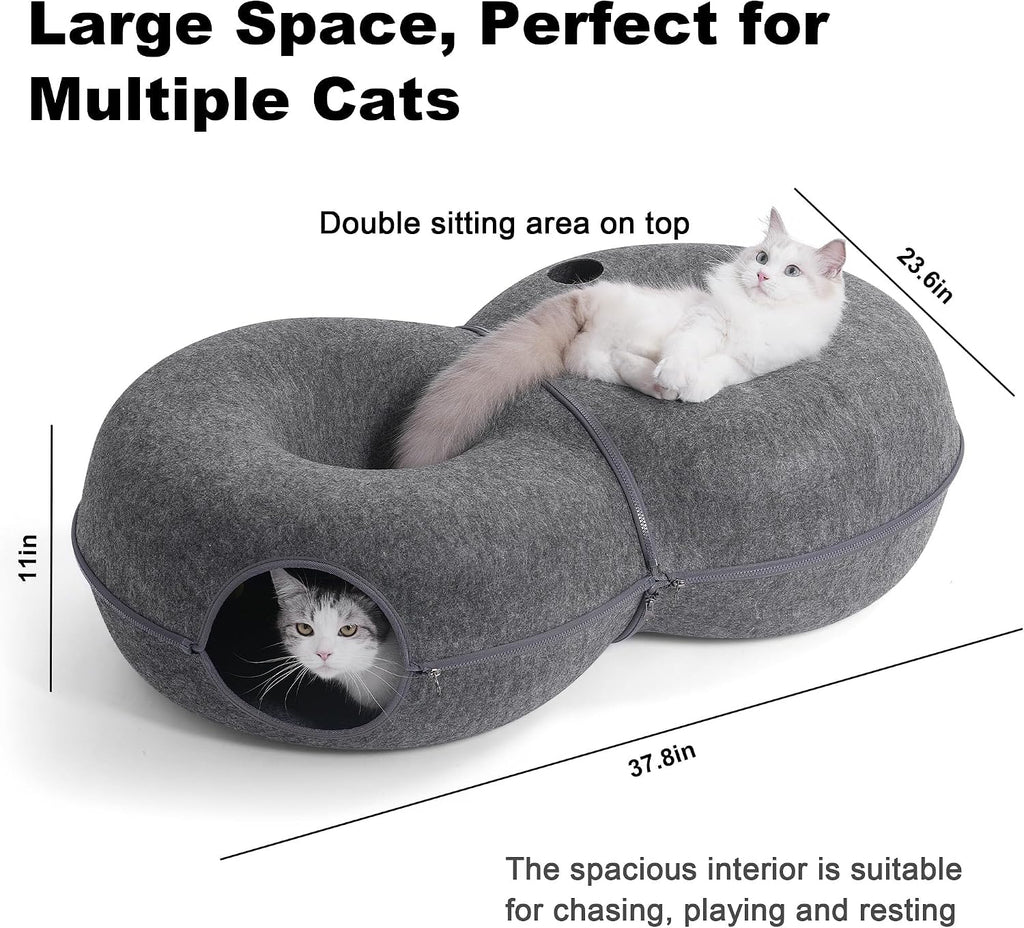 8-Shaped Large Cat Tunnel Bed for Indoor Cats, Infinite Circulation Peekaboo Cat Cave with 12 Toy Balls, Cat Donut
