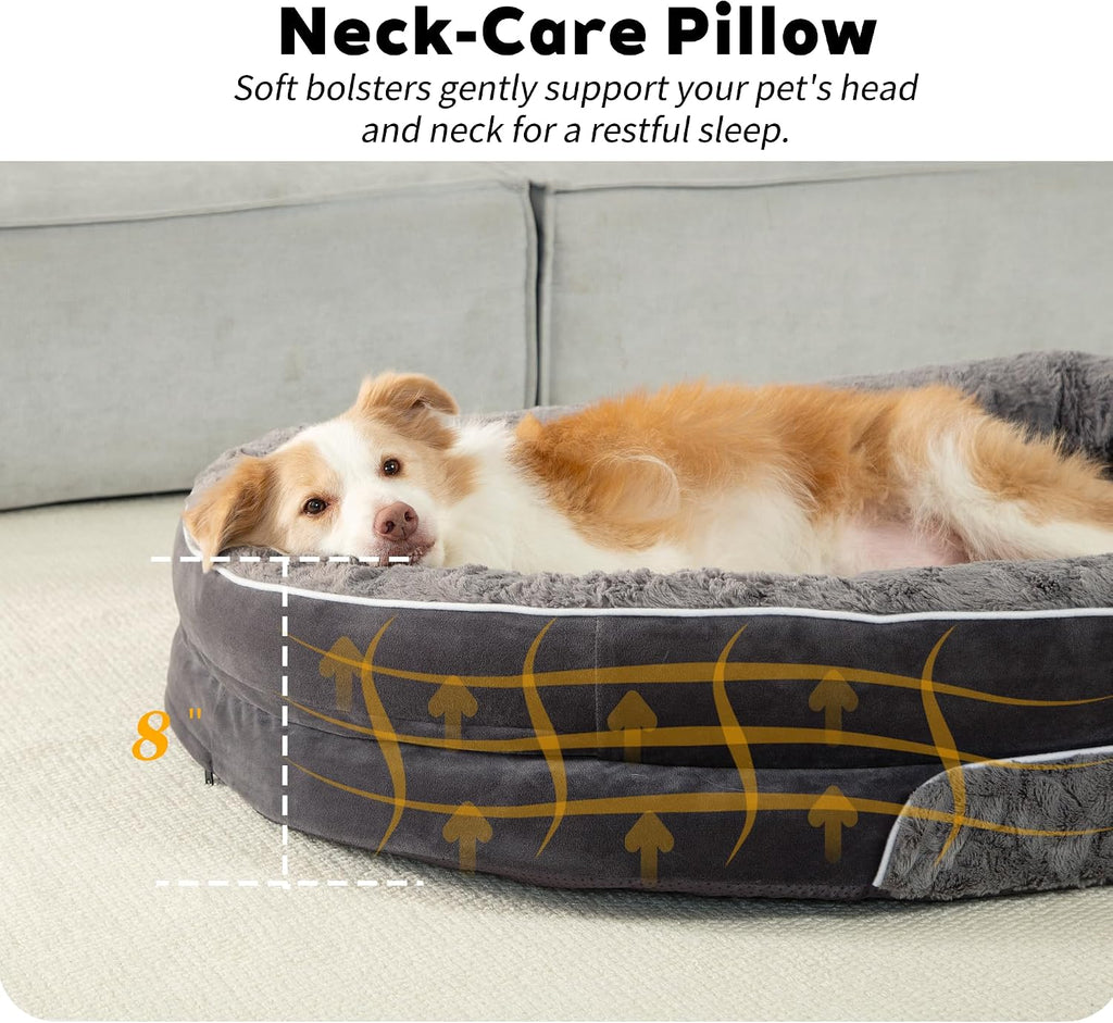 Orthopedic Dog Bed Couch for XLarge Plus Sized Pets with Egg Foam Support, Four-Sided Bolster Cushions, Soft