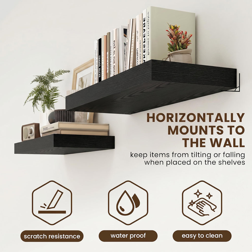 12 Inch Deep Floating Shelves, 12'' x 12'' Black Shelves Set of 2