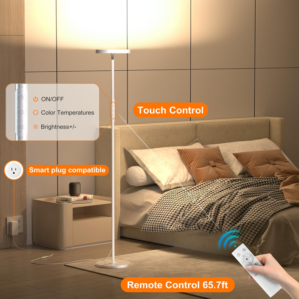 Super Bright Floor Lamp, Stepless Dimmable LED Standing Lamp with Remote and Touch Control, 69" Tall Torchiere
