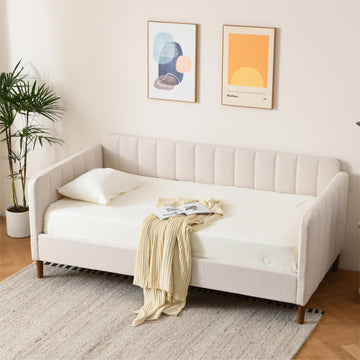 Twin Size Upholstered Daybed with Wood Slat Support, Ivory