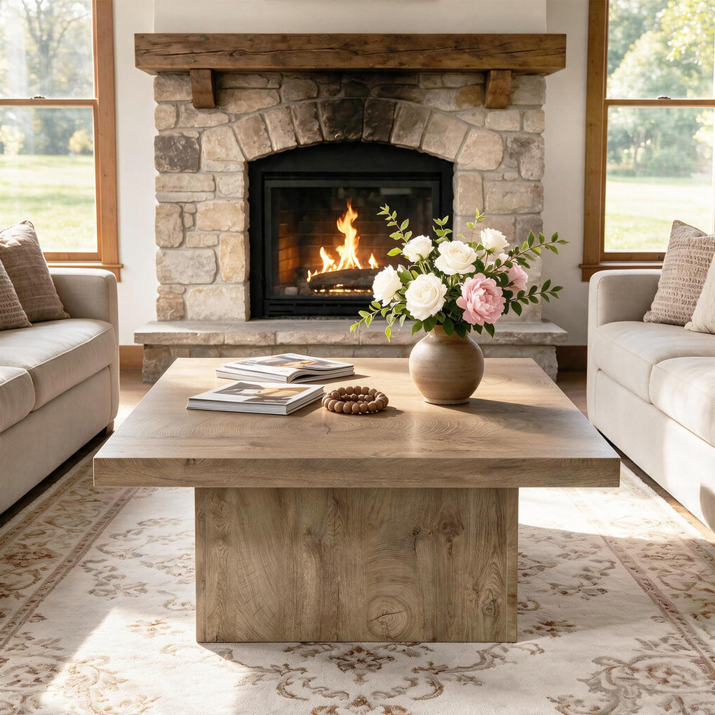 Square Coffee Table, Wooden Living Room Table, Center Table with a Large Tabletop, 35.4" x 35.4", for Small Spaces
