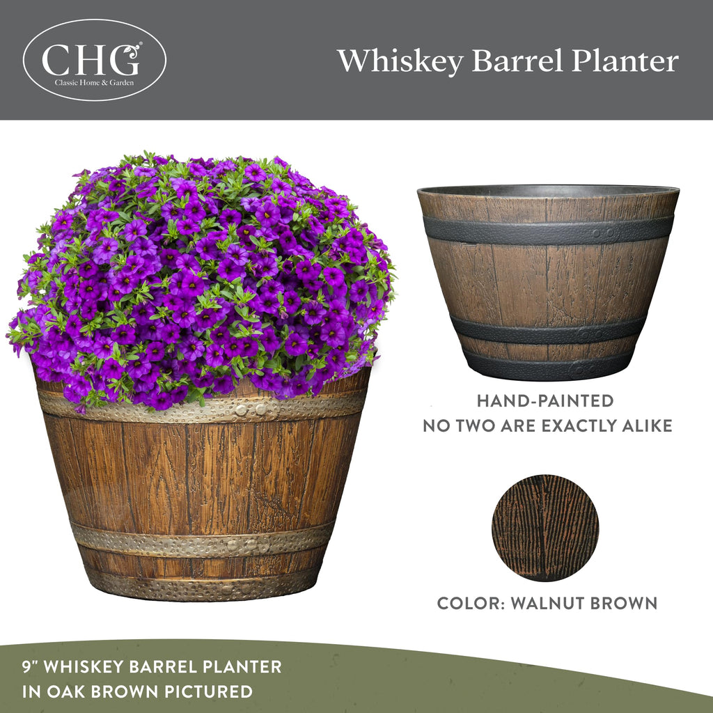 Whiskey Barrel Planter 3 Pack, 15", Kentucky Walnut