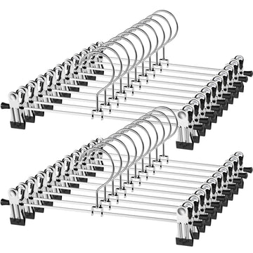 Pants Hangers with Clips, Heavy Duty 20 Pack, Adjustable Metal Skirt Hanger for Women Men Jeans Shorts Trousers