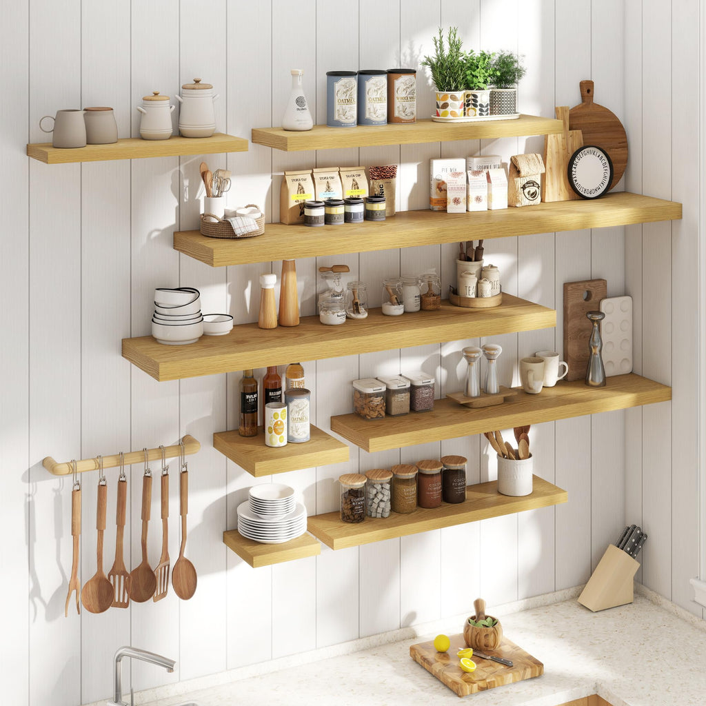 72 Inch Floating Shelves, 12"Deep Wall Shelf, 80 Lbs Capacity, Oak, 2pcs