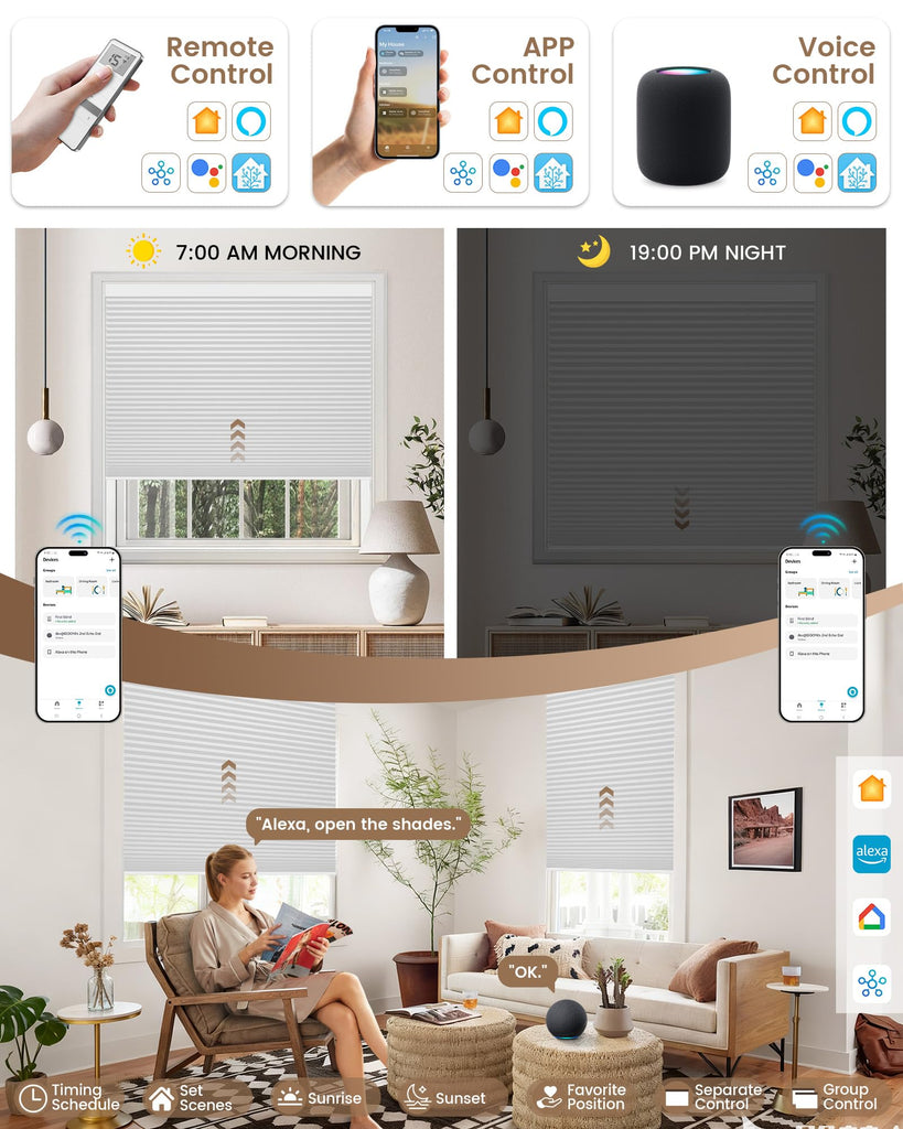Motorized Cellular Shades, Custom Smart Motorized Blinds with Remote