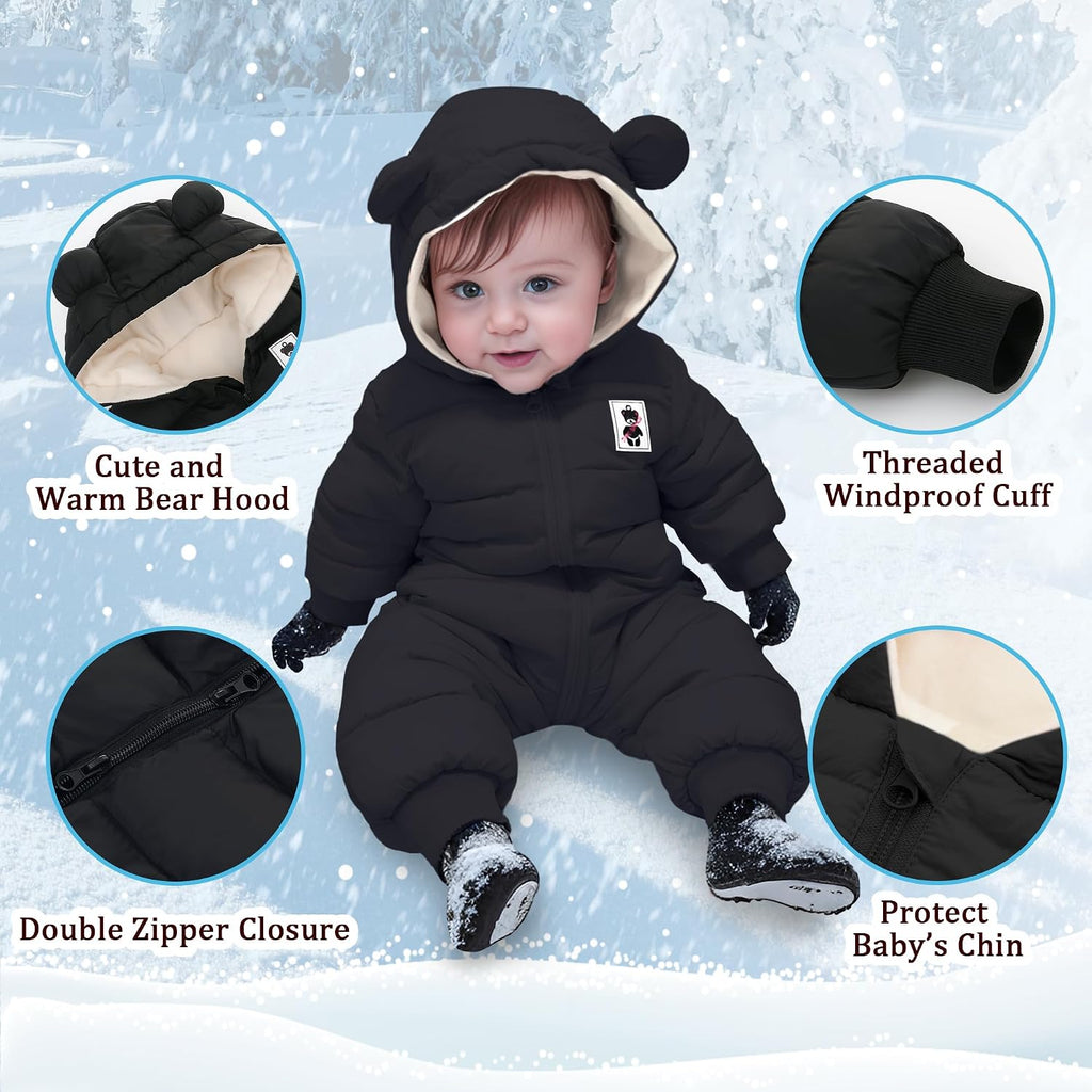 LAT Baby Snowsuit Winter -Super Warm New Born baby girls Jacket Hoodie Romper -Unisex Coat Toddler Clothes