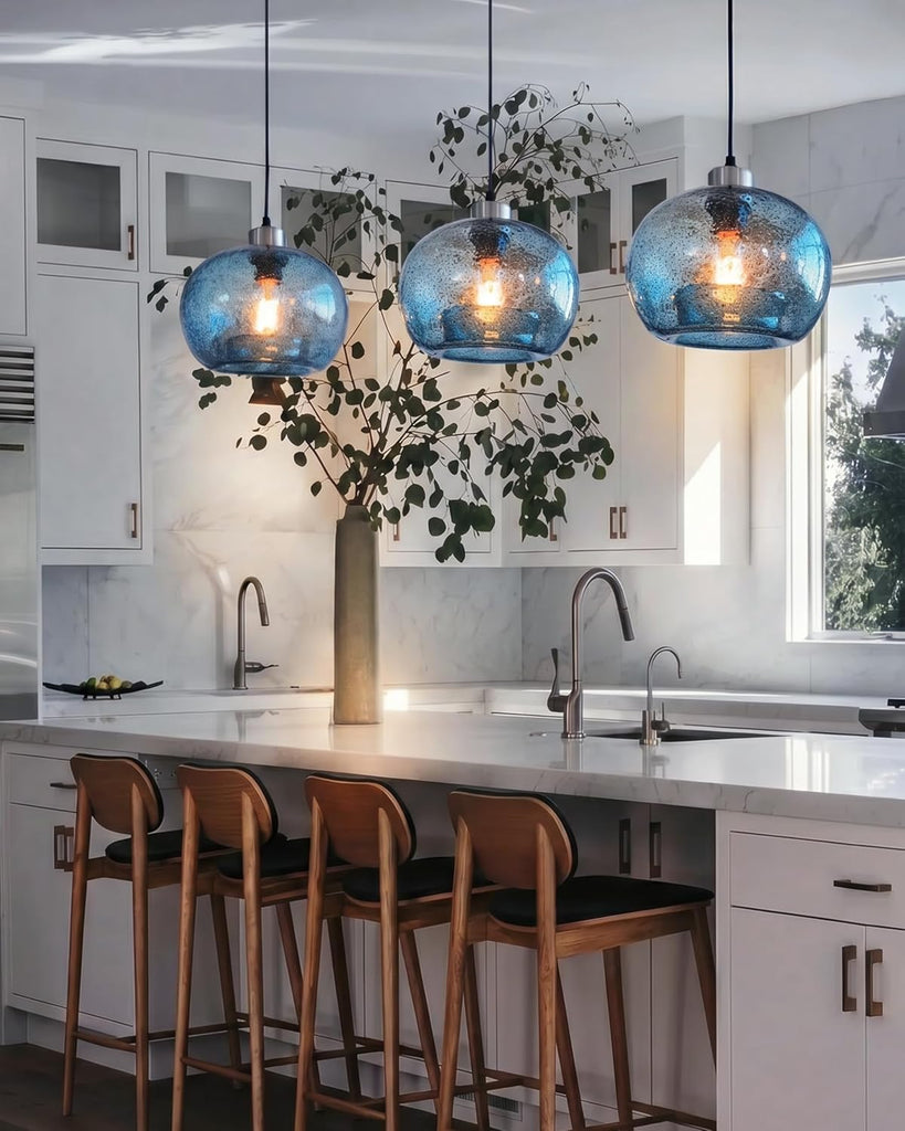 Hand Blown Glass Pendant Lights Kitchen Island Marble Blue Color Modern Rustic Style Ceiling Hanging Light Fixtures