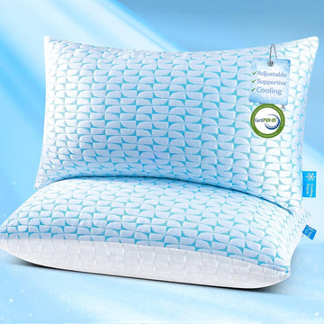 King Size Cooling Firm Shredded Memory Foam Pillows Set of 2 | Adjustable Bed Pillows for Hot Sleepers and Side Back