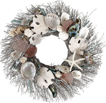 Summer Seashell 20in Coastal Wreath Natural Abalone, Sand Dollar, Seashells & Starfish (Abalone)