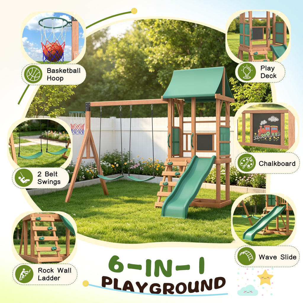 6-in-1 Wooden Swing Set
